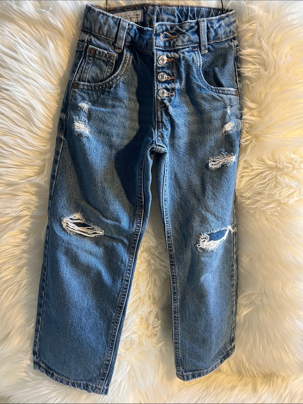 Zara Kids Girls Distressed Snap Button-Fly Jeans – Medium Wash Size 7